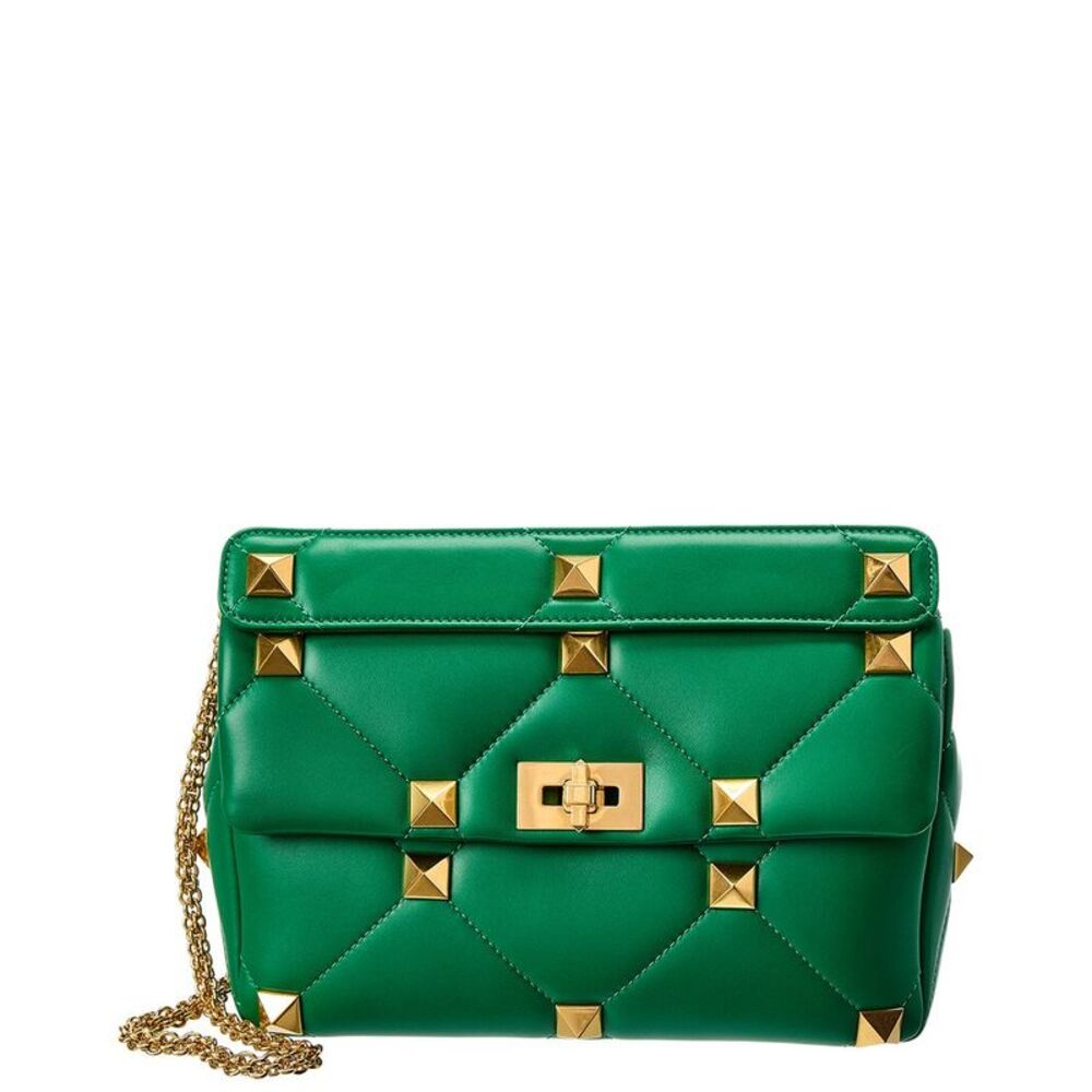 Valentino Roman Stud Large Leather Shoulder Bag, Green